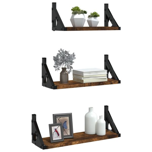 vidaXL 3 Piece Wall Shelf Set Smoked Oak Engineered Wood