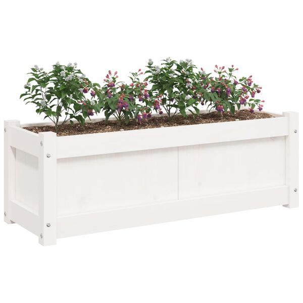 vidaXL Garden Planter White Solid Pine Wood Medium Decorative Inlays