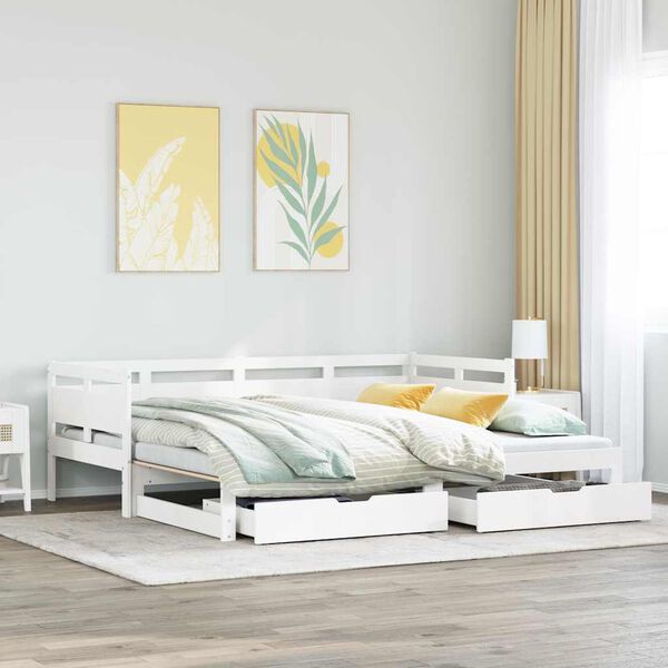 vidaXL Daybed With Trundle White Solid pine wood 31.5 x 79 in Extendable