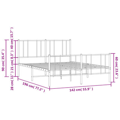 vidaXL Metal Bed Frame with Headboard and Footboard White 53.9"x74.8" Full