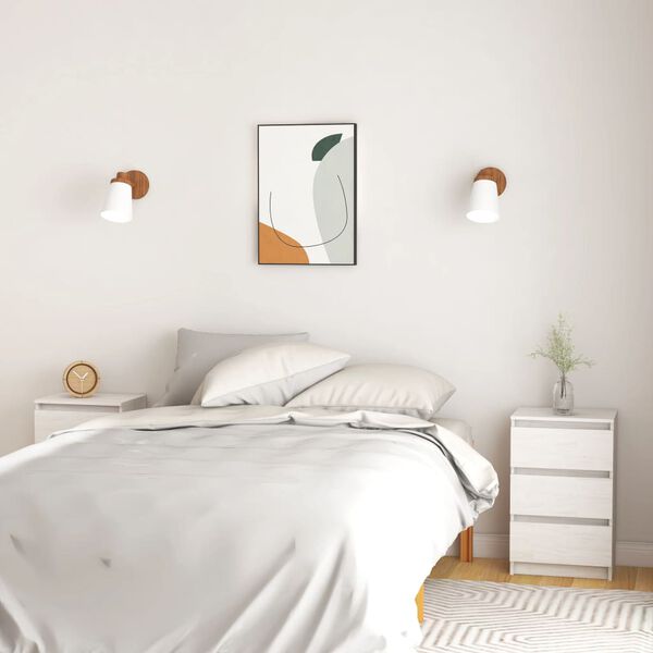 vidaXL Bedside Cabinet Set of 2 White Solid Pine Wood Medium Storage