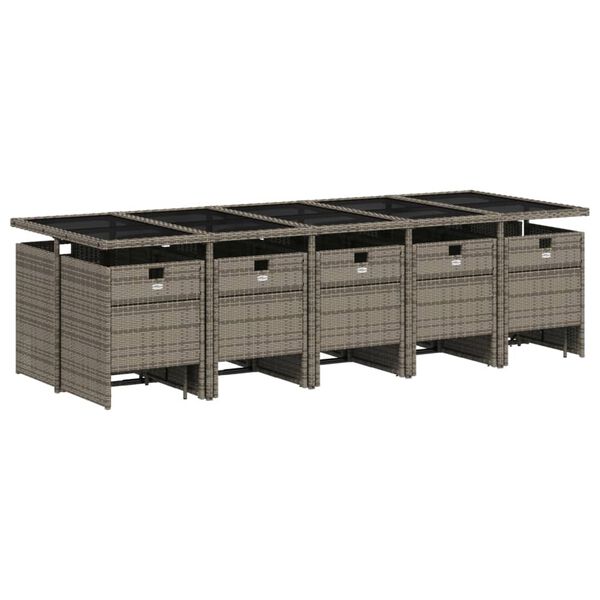 vidaXL Garden Dining Set Grey PE Rattan 15 Piece Set Foldable