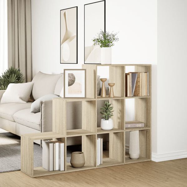 vidaXL Room Divider Bookcase Sonoma oak Engineered wood 3-Tier