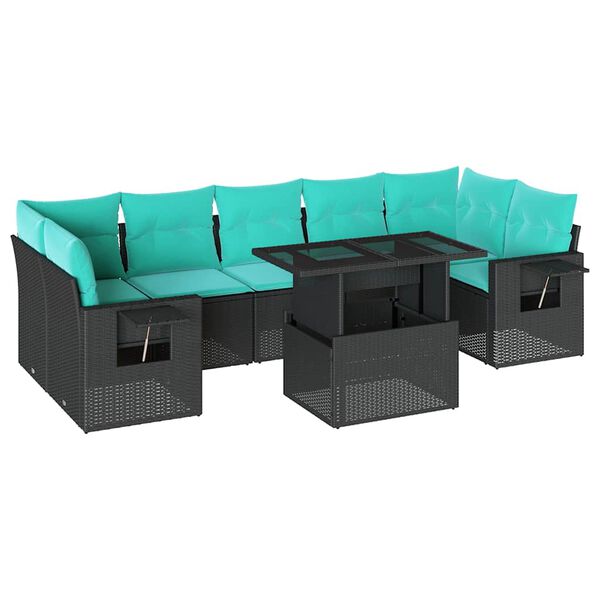 vidaXL 8 Piece Garden Sofa Set with Cushions Black Poly Rattan