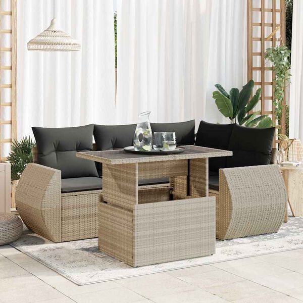 vidaXL Garden Sofa Set Light Grey PE Rattan Large Adjustable Armrests