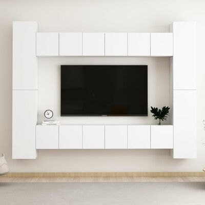 vidaXL 10 Piece TV Stand Set White Engineered Wood