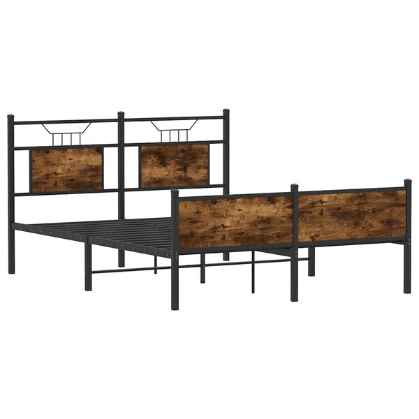 vidaXL Bed Frame Smoked Oak Engineered Wood and Steel Full Bed Frame
