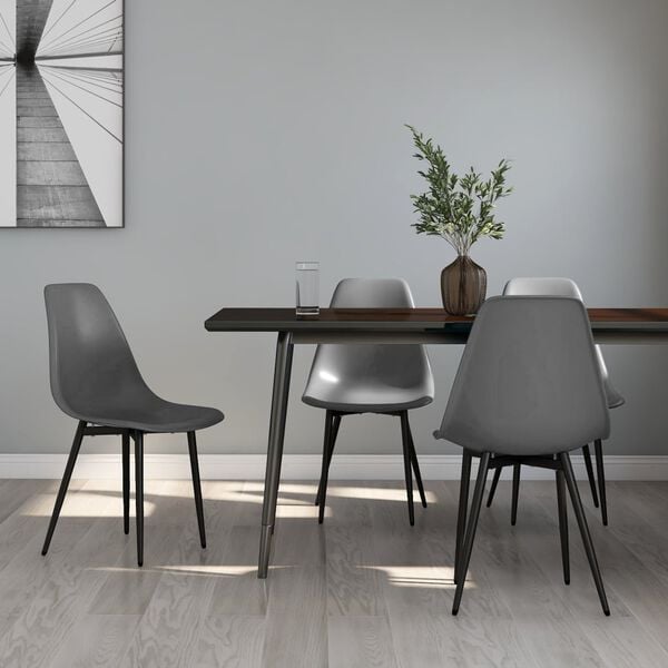 vidaXL Dining Chair Set of 4 Grey Polypropylene, Powder-Coated Metal