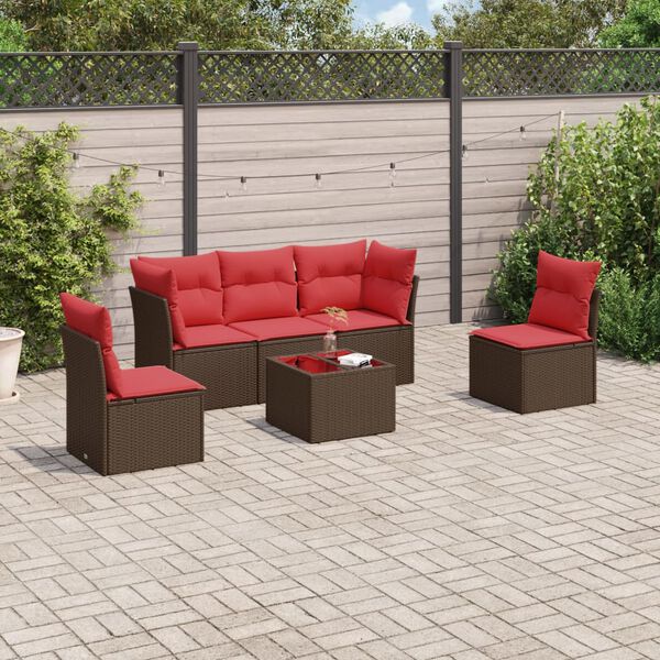 vidaXL 6 Piece Patio Sofa Set with Cushions Brown Poly Rattan