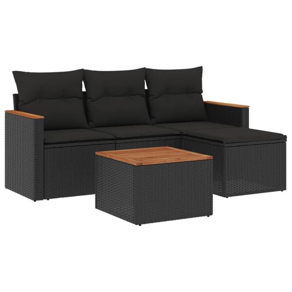 vidaXL Garden Sofa Set Black PE Rattan Medium Modular Garden Sofa Set