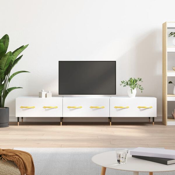 vidaXL TV Cabinet High gloss white Engineered wood, Iron Medium