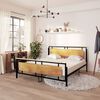 vidaXL Bed Frame Black, Brown Solid oak wood, powder-coated metal, MDF