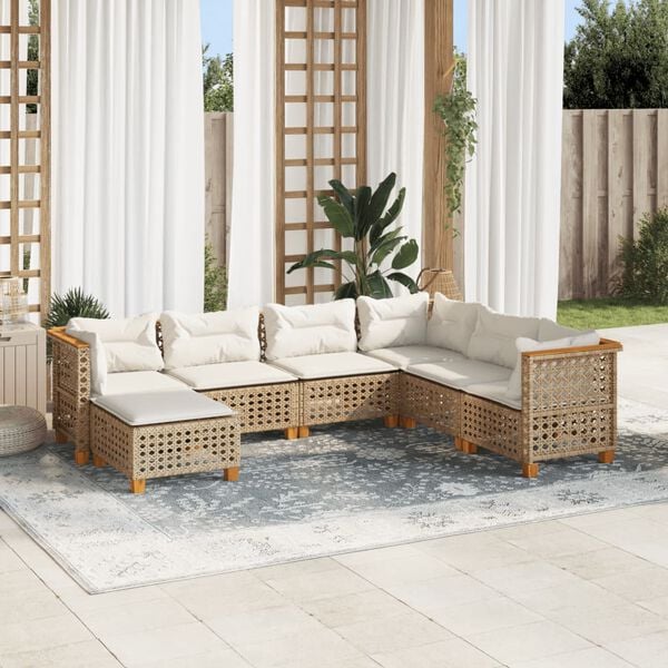 vidaXL Garden Sofa Set Beige PE Rattan 7 Piece Set Modular