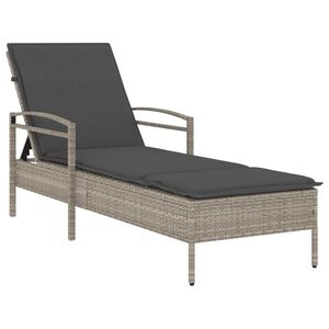 vidaXL Sun Lounger Light Grey PE Rattan Standard Adjustable Backrest