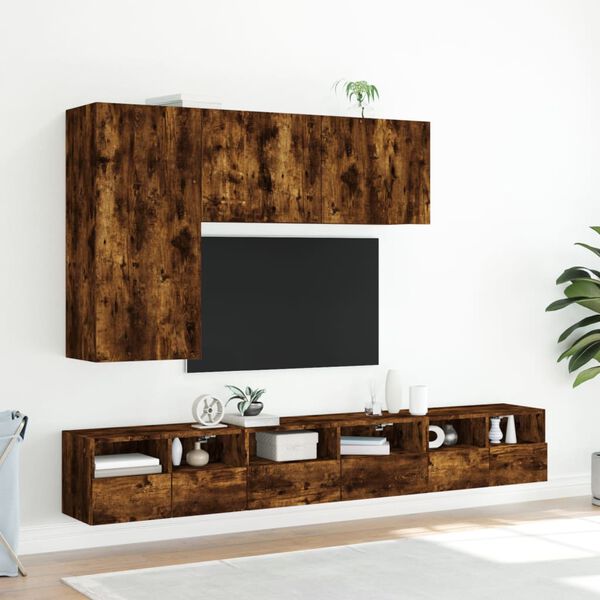 vidaXL TV Wall Cabinet Smoked Oak Engineered Wood Large TV Wall Cabinet