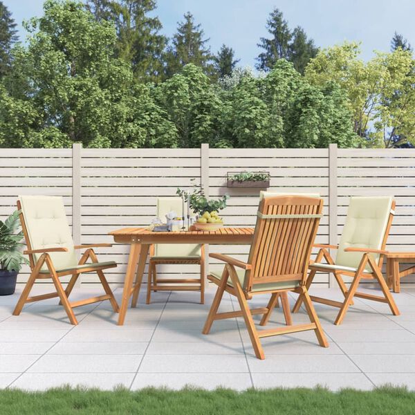 vidaXL Reclining Garden Chair Set of 4 Cream Cushion Solid teak wood