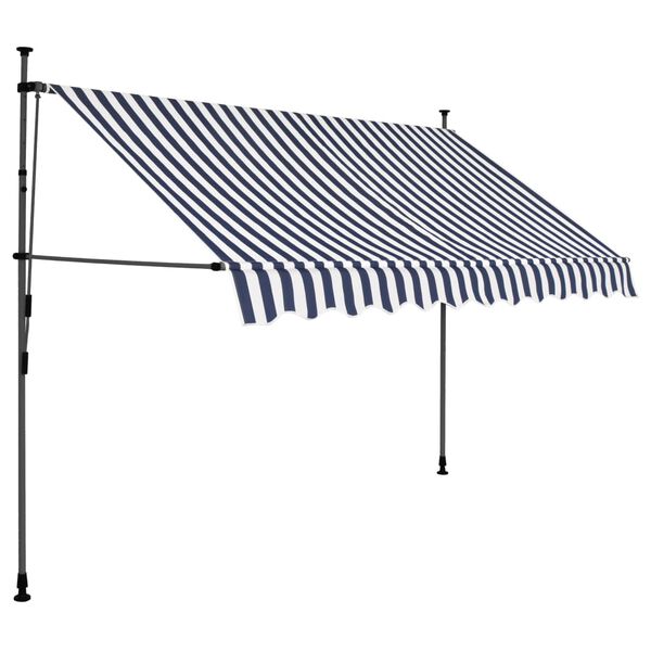 vidaXL Retractable Awning Blue and White Polyester with PU coating, Steel