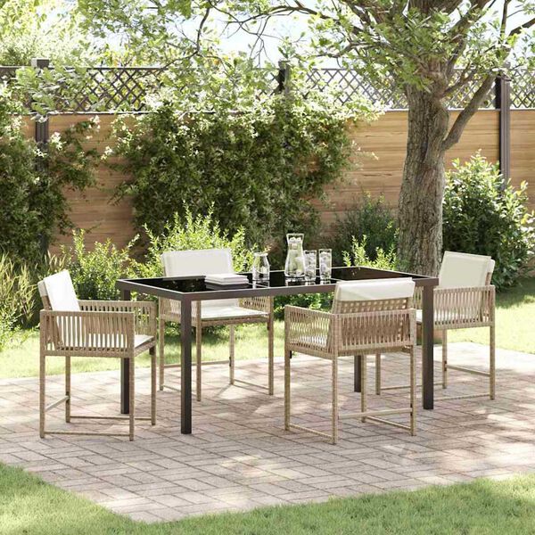 vidaXL Garden Dining Set 5 pcs Beige Poly Rattan