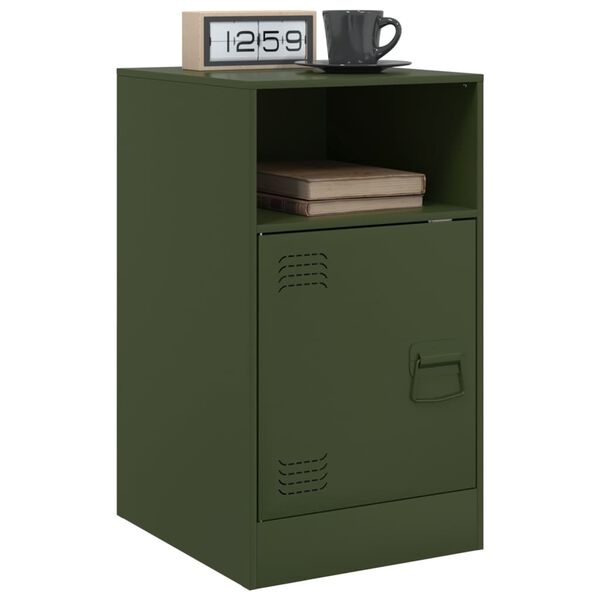 vidaXL Bedside Cabinet Set of 2 Olive Green Cold-rolled steel Standard