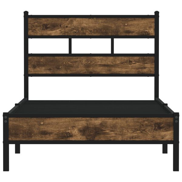 vidaXL Bed Frame Smoked Oak Steel, Engineered Wood Small Single