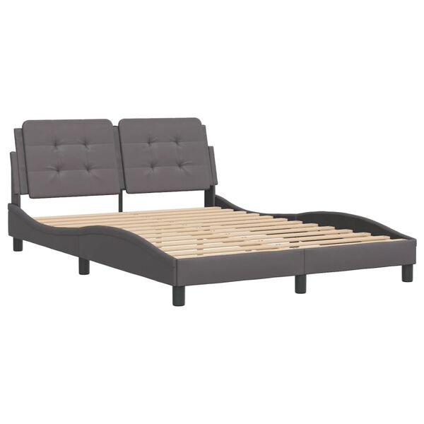 vidaXL Bed Frame Grey Faux leather, Metal, Solid pine wood, Plywood Full