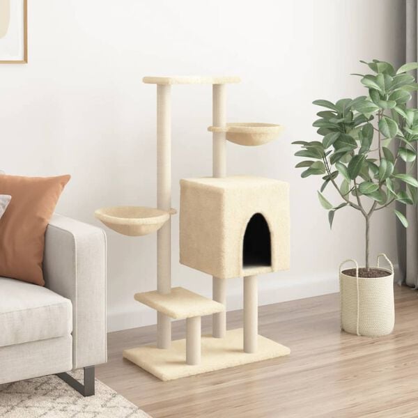 vidaXL Cat Tree Cream Engineered wood, plush, sisal 46.1 in tall