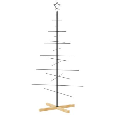 vidaXL Metal Christmas Tree with Wooden Base Black 59.1"