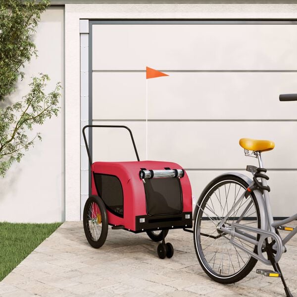 vidaXL Pet Bike Trailer Red and Black Oxford fabric, iron, PVC Small