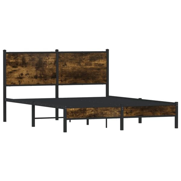 vidaXL Bed Frame Smoked oak Steel, Engineered wood 55.1 x 74.8 in