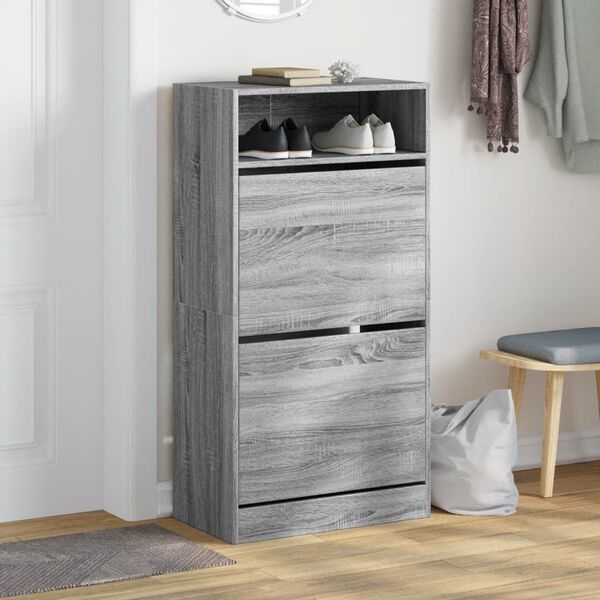 vidaXL Shoe Cabinet Grey Sonoma Engineered Wood Compact Shoe Cabinet