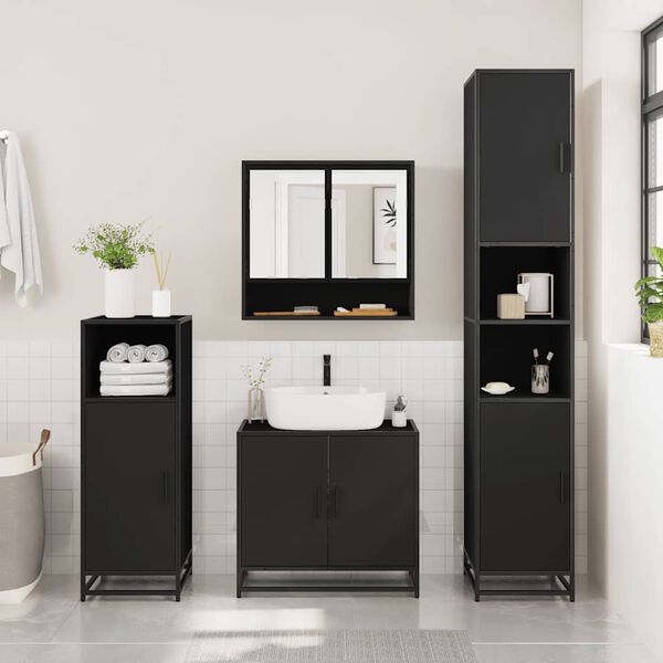 vidaXL Bathroom Furniture Set Black Engineered wood Medium