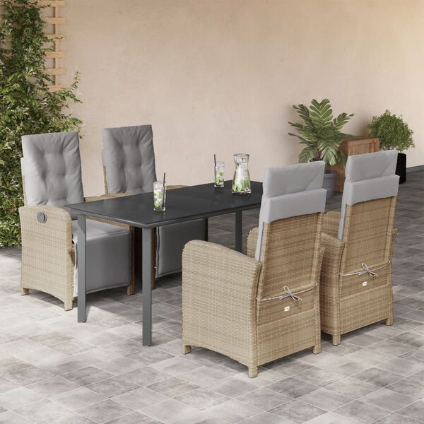 vidaXL 5 Piece Patio Dining Set with Cushions Beige Poly Rattan