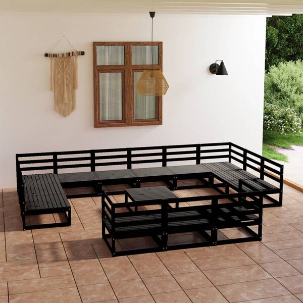 vidaXL Garden Lounge Set Black Solid pinewood Medium Modular