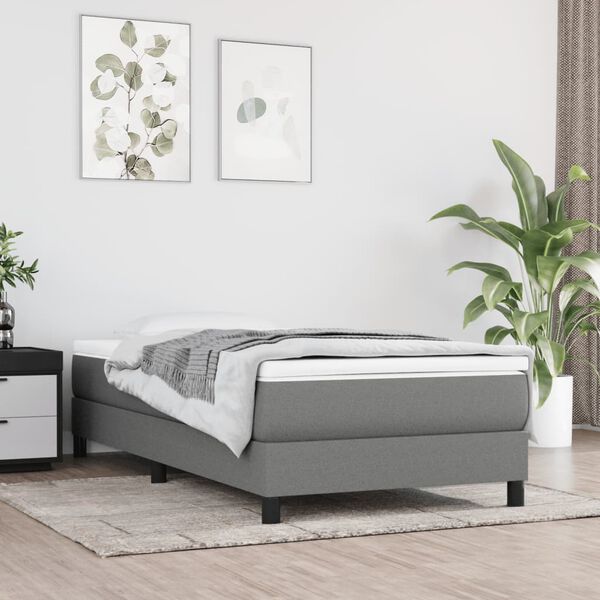 vidaXL Bed Frame Dark grey Polyester, Plywood, Engineered wood Twin