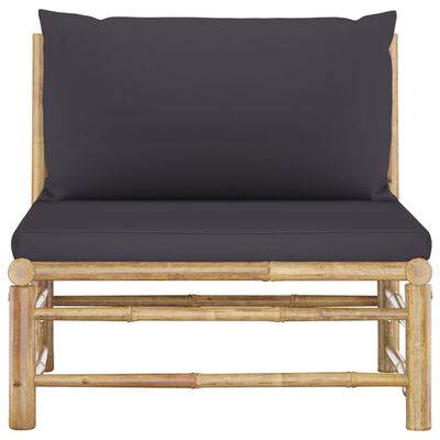 vidaXL Patio Middle Sofa with Dark Gray Cushions Bamboo