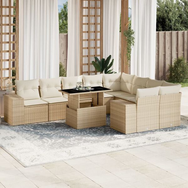 vidaXL Garden Sofa Set Beige PE rattan Large Modular Garden Sofa Set