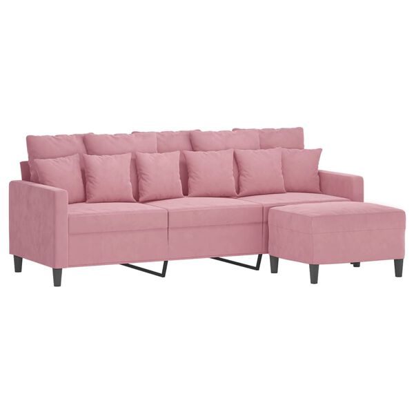 vidaXL 3-Seater Sofa with Footstool Pink 70.9" Velvet