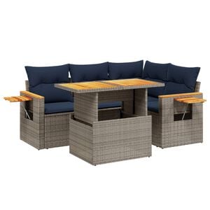 vidaXL 5 Piece Patio Sofa Set with Cushions Gray Poly Rattan