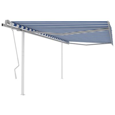 vidaXL Manual Retractable Awning with Posts 157.5"x118.1" Blue and White