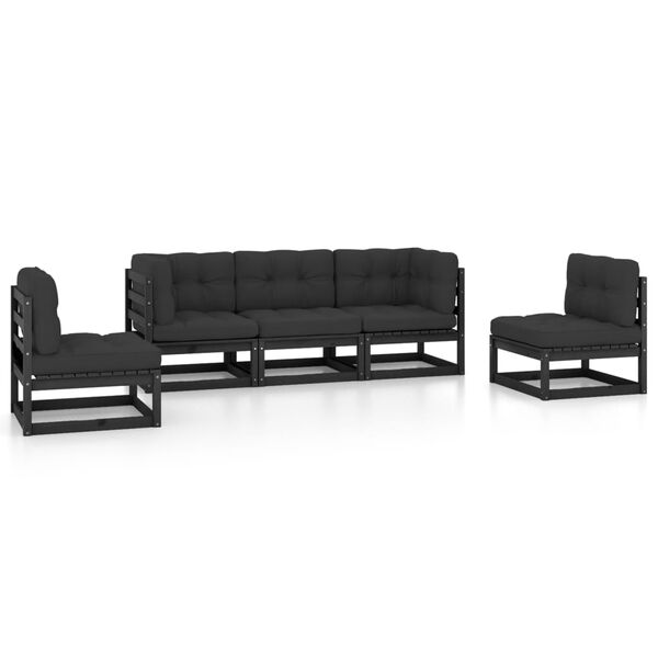 vidaXL Garden Lounge Set Black Solid pinewood, Polyester fabric 5-piece
