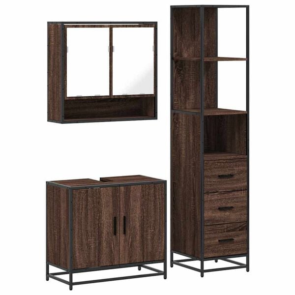 vidaXL Bathroom Furniture Set Brown Oak Engineered wood, Metal Medium