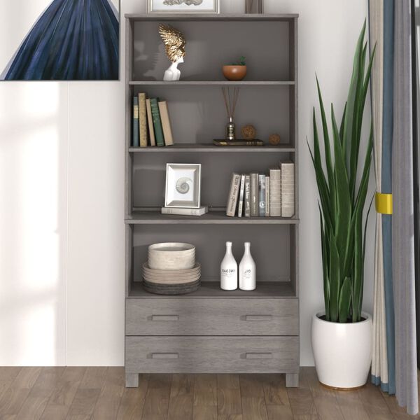 vidaXL Highboard Set of 2 Light grey Solid pinewood, MDF Large