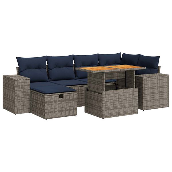 vidaXL 7 Piece Patio Sofa Set with Cushions Brown Poly Rattan Acacia