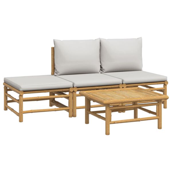vidaXL Garden Lounge Set Bamboo, Light Grey Bamboo, Polyester Medium
