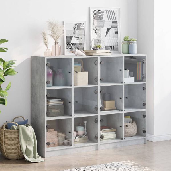 vidaXL Bookcase Concrete Gray Engineered Wood, Glass Medium Bookcase