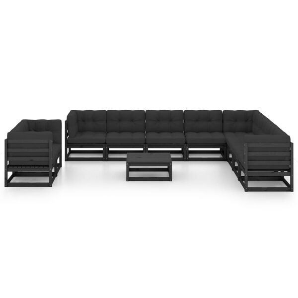 vidaXL Garden Lounge Set Black Solid pine wood, fabric (100% polyester)