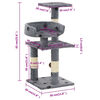 vidaXL Cat Tree Grey with paw prints Particle board, plush, sisal rope