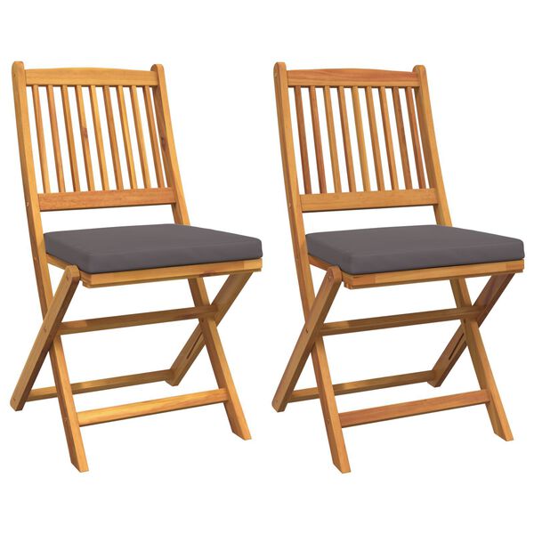 vidaXL Folding Chair 2 pcs Gray 49 x 57.5 x 92cm Solid Acacia wood