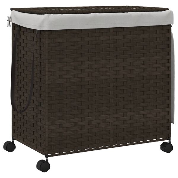 vidaXL Laundry Basket with Wheels Dark Brown 23.6x13.8x23.8" Rattan