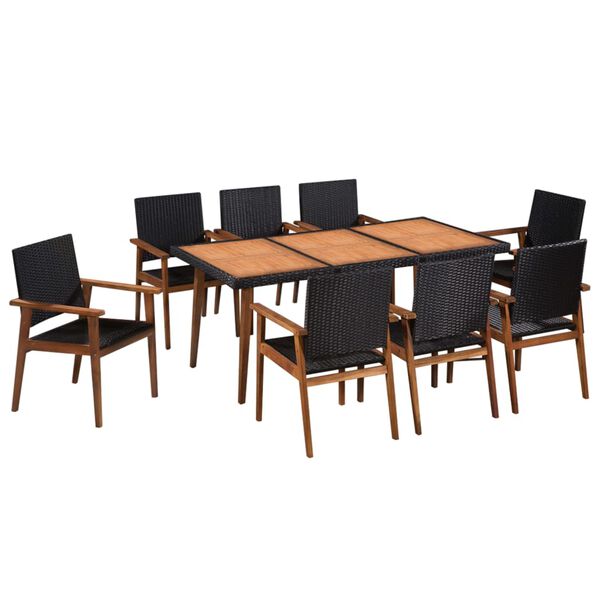 vidaXL Dining Set Black and Brown PE rattan Large Seats Many